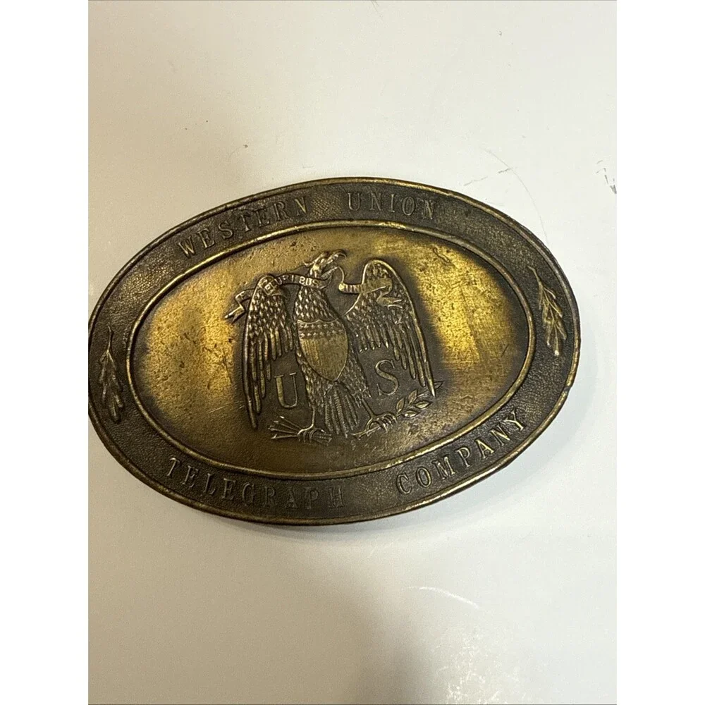 RARE ORIGINAL Western Union Telegraph Company Belt Buckle 1872 Tiffany Studio NY